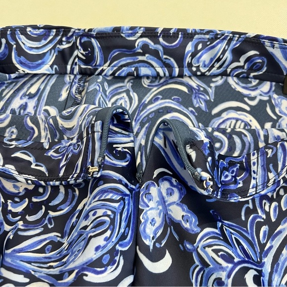 Talbots Navy Paisley Talbots Satin Midi Skirt Size 12 Unlined Elastic Waist - Picture 6 of 12